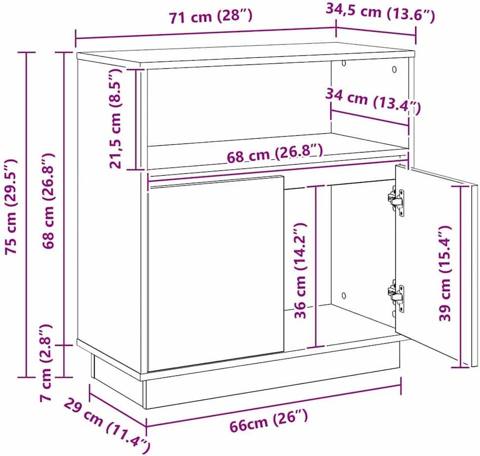 LED Bufetas Betono pilka 71 x 34,5 x 75 cm Apdirbta mediena