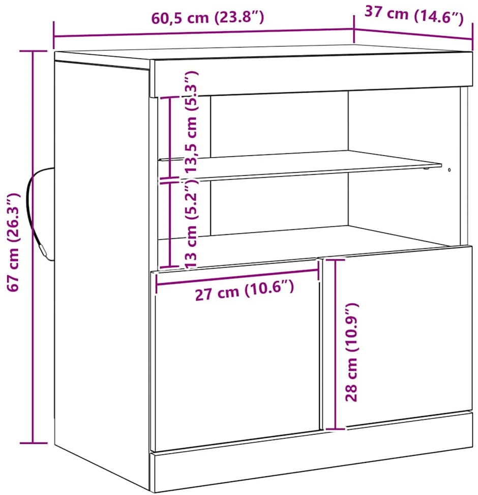 LED Bufetas Juoda 60,5 x 37 x 67 cm Apdirbta mediena