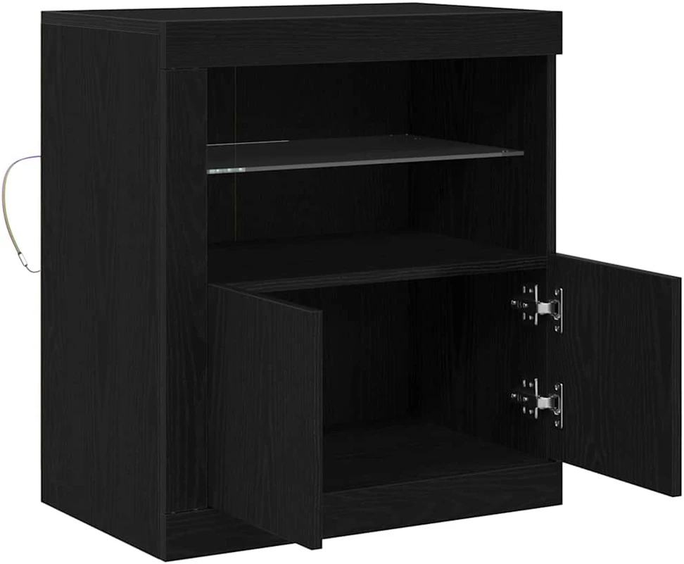LED Bufetas Juoda 60,5 x 37 x 67 cm Apdirbta mediena