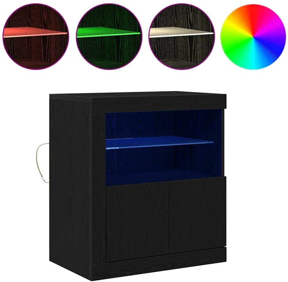 LED Bufetas Juoda 60,5 x 37 x 67 cm Apdirbta mediena