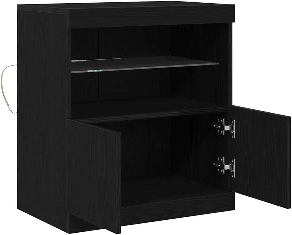 LED Bufetas Juoda 60,5 x 37 x 67 cm Apdirbta mediena