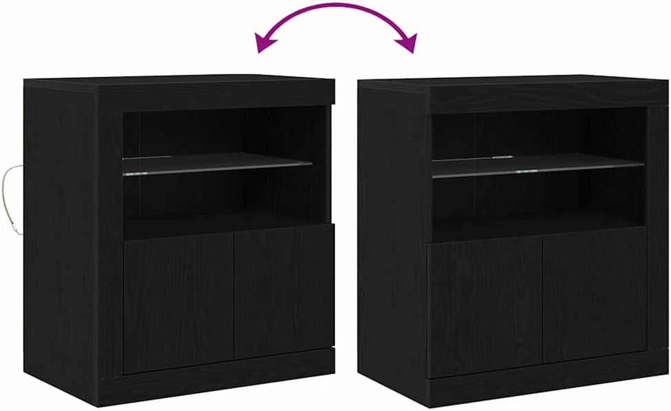 LED Bufetas Juoda 60,5 x 37 x 67 cm Apdirbta mediena