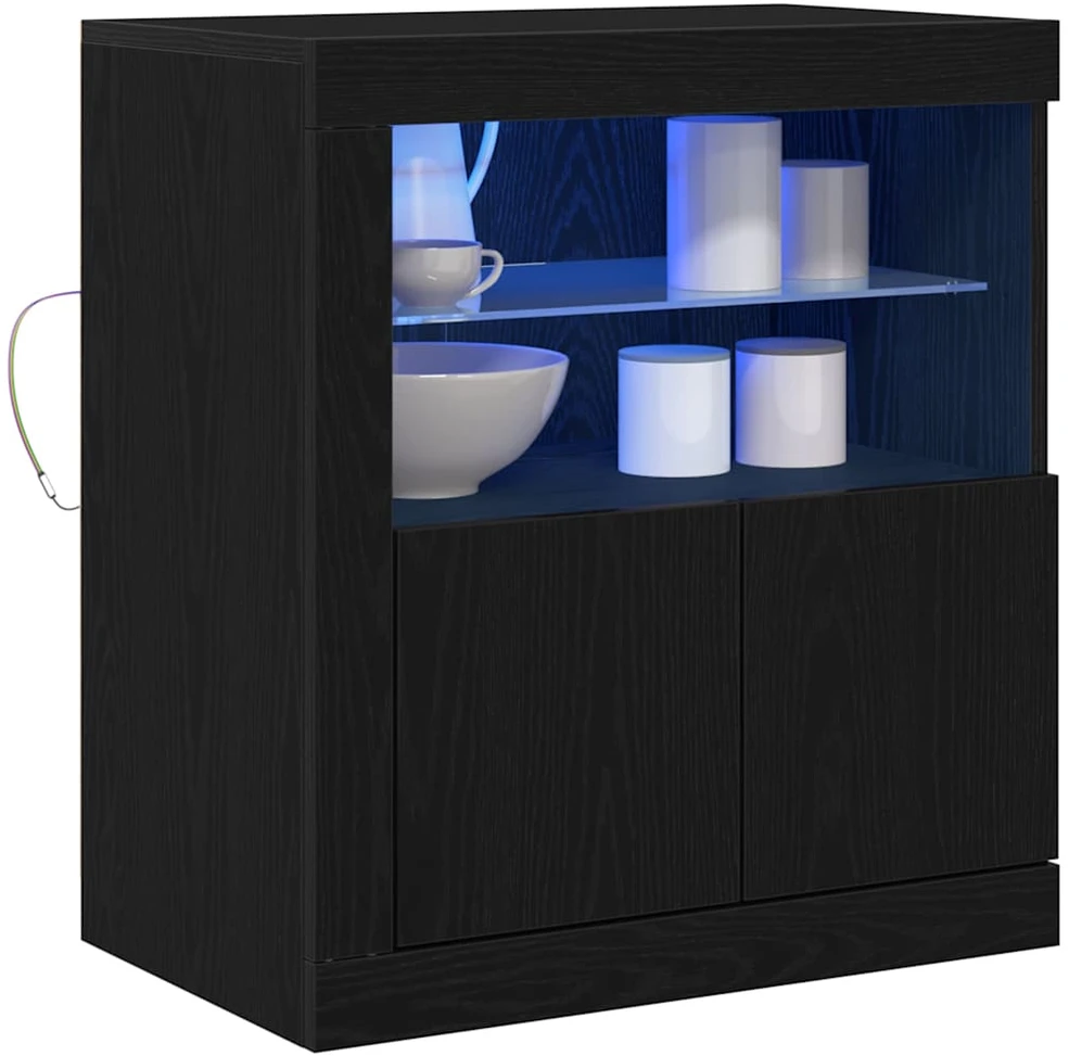 LED Bufetas Juoda 60,5 x 37 x 67 cm Apdirbta mediena