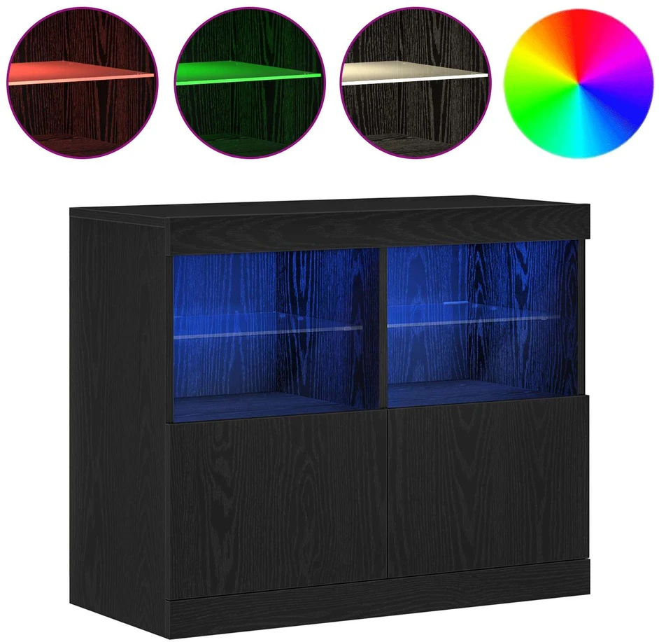 LED Bufetas Juoda 81 x 37 x 66,5 cm Apdirbta mediena
