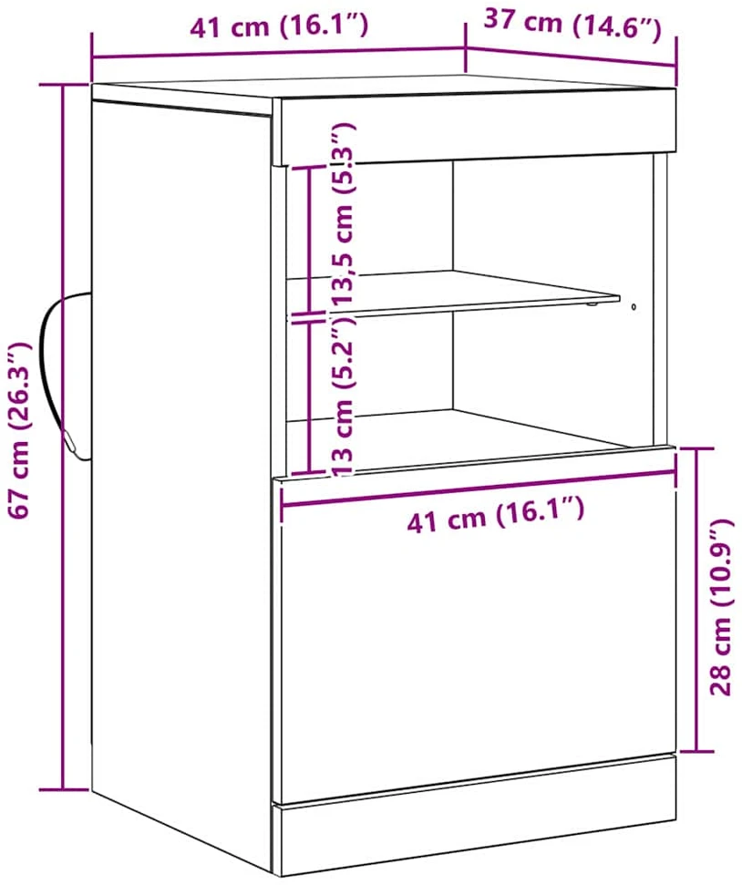 LED Bufetas Juodas ąžuolas 41 x 37 x 67 cm Apdirbta mediena