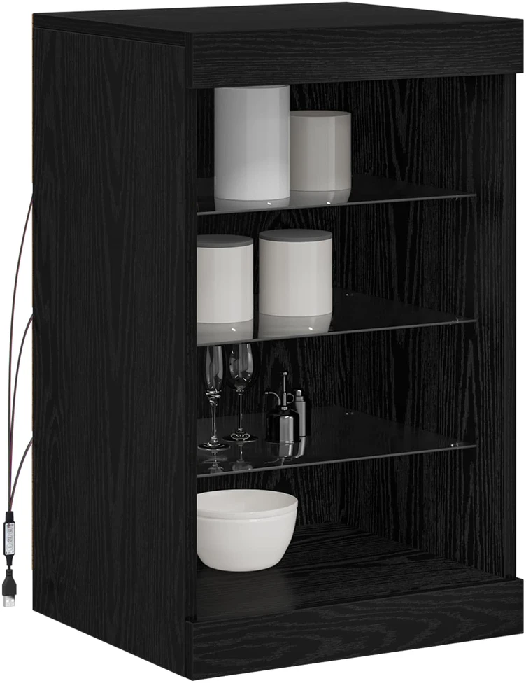 LED Bufetas Juodas ąžuolas 41 x 37 x 67 cm Apdirbta mediena