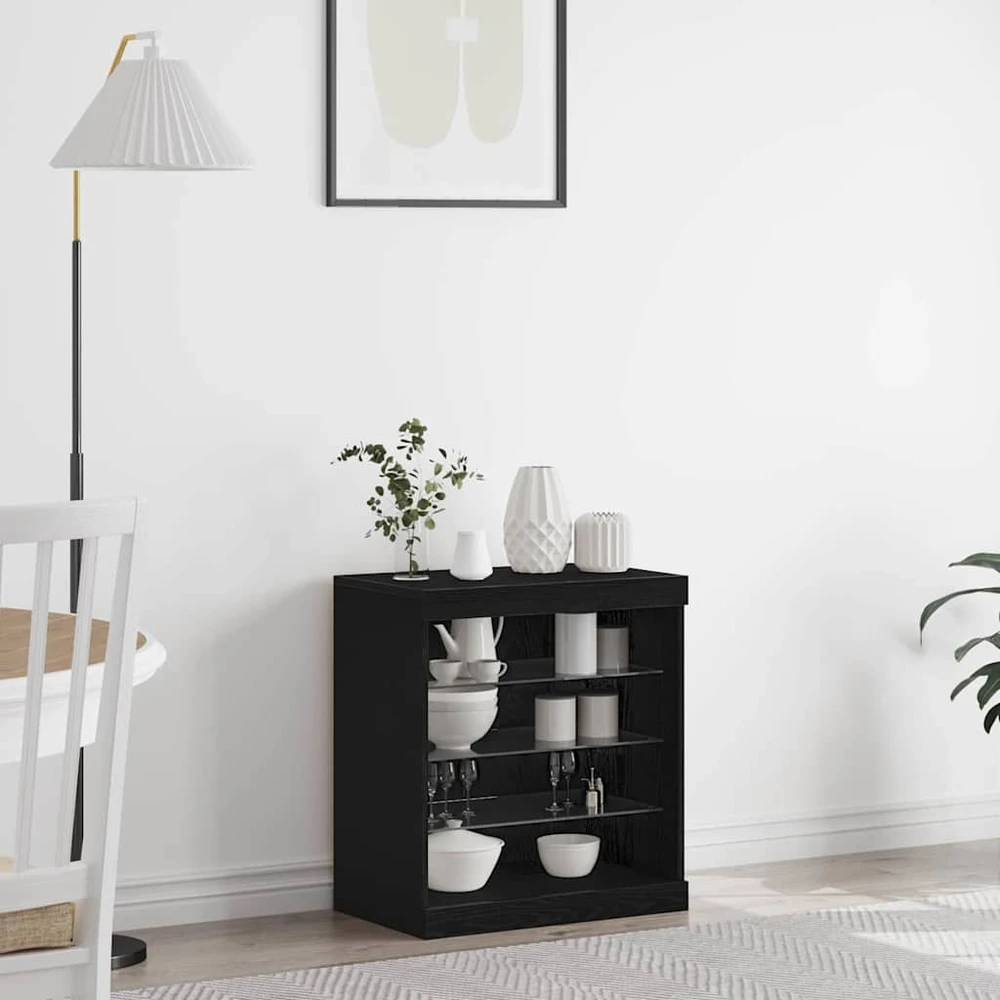 LED Bufetas Juodas ąžuolas 60,5 x 37 x 67 cm Apdirbta mediena