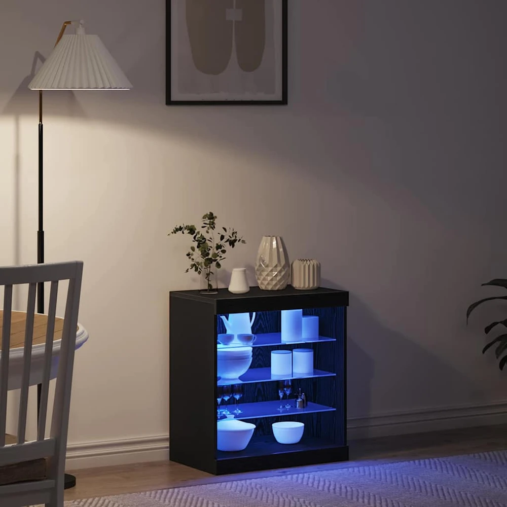 LED Bufetas Juodas ąžuolas 60,5 x 37 x 67 cm Apdirbta mediena