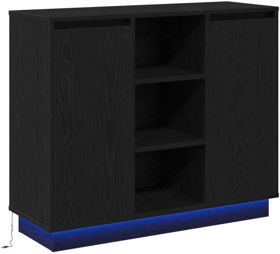LED Bufetas Juodas ąžuolas 90 x 32 x 75 cm Apdirbta mediena