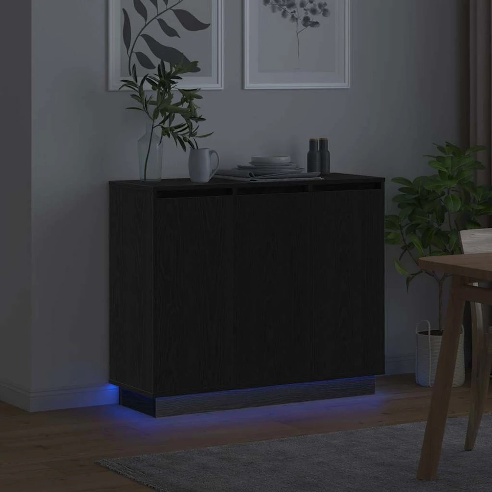 LED Bufetas Juodas ąžuolas 90 x 32 x 75 cm Apdirbta mediena