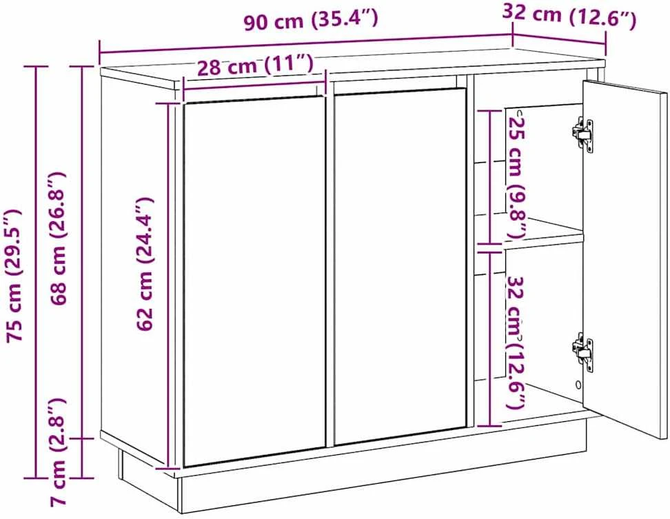 LED Bufetas Pilkas Sonoma 90 x 32 x 75 cm Apdirbta mediena