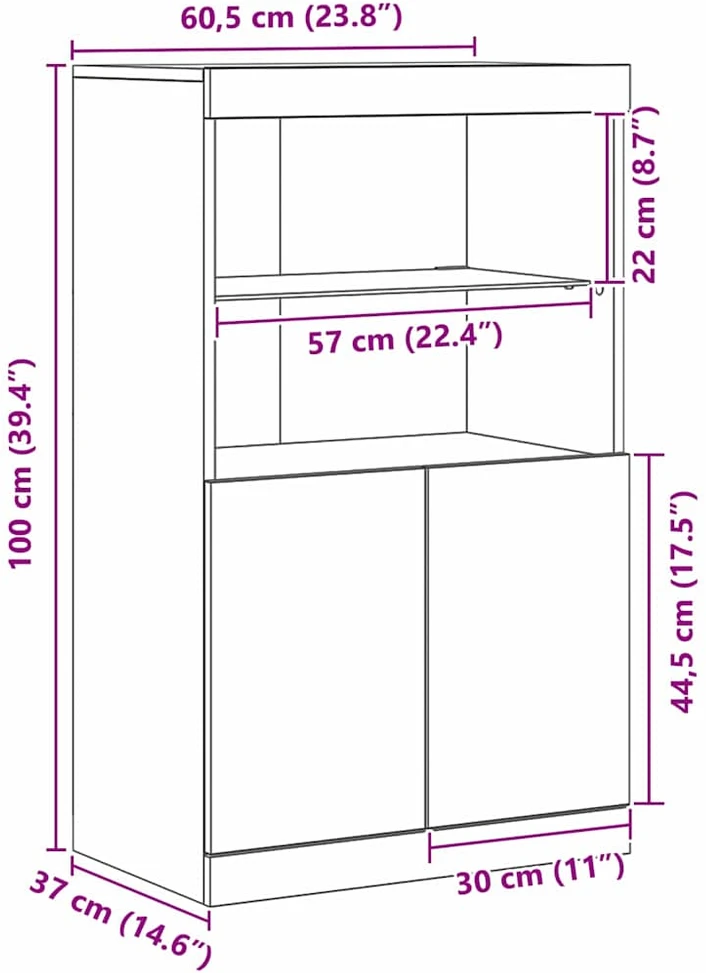 LED Bufetas Ruda 60 x 37 x 100 cm Apdirbta mediena