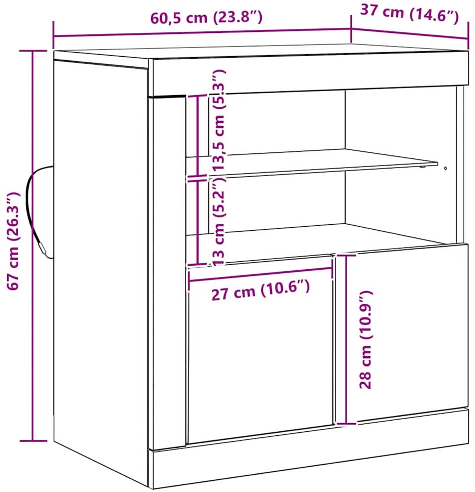 LED Bufetas Ruda 60,5 x 37 x 67 cm Apdirbta mediena