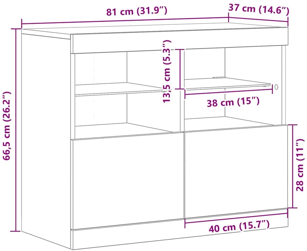 LED Bufetas Ruda 81 x 37 x 66,5 cm Apdirbta mediena