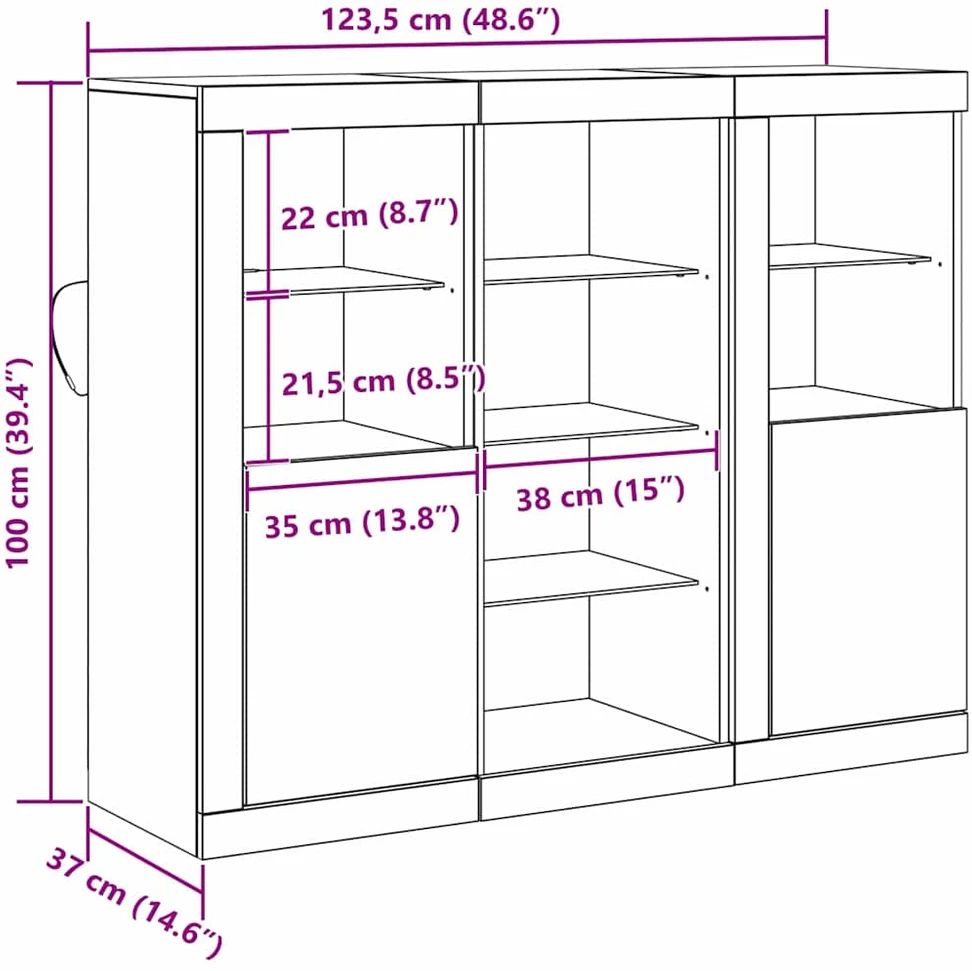 LED Bufetas Senas medis 123 x 37 x 100 cm Apdirbta mediena