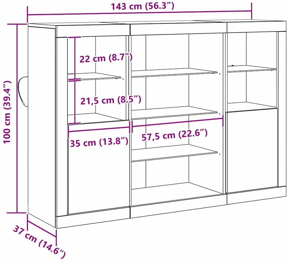 LED Bufetas Senas medis 142,5 x 37 x 100 cm Apdirbta mediena