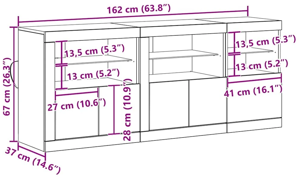 LED Bufetas Senas medis 162 x 37 x 67 cm Apdirbta mediena