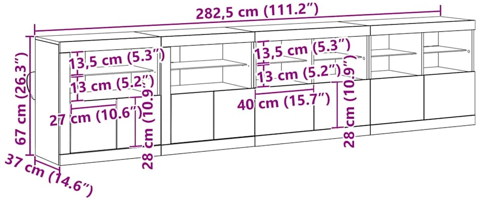 LED Bufetas Senas medis 283 x 37 x 67 cm Apdirbta mediena