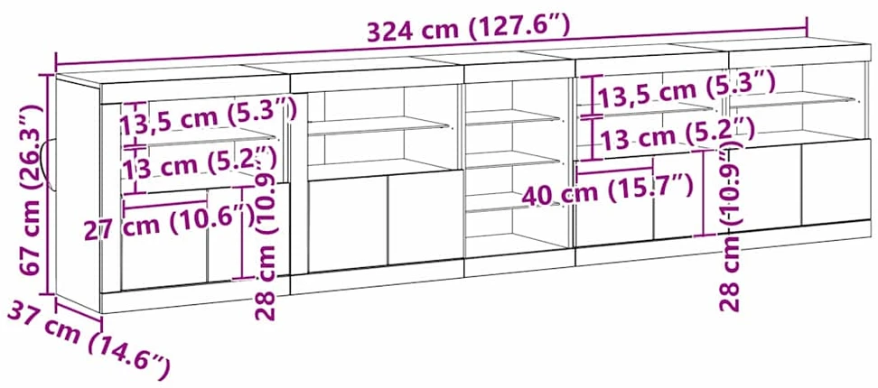 LED Bufetas Senas medis 283 x 37 x 67 cm Apdirbta mediena