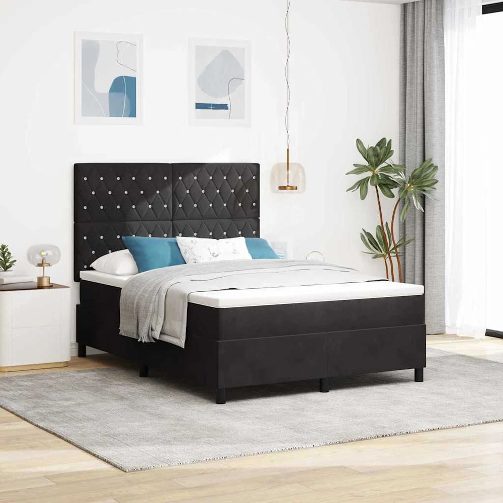 LED Čiužinio Lova su čiužiniu Juodas 140 x 190 cm Aksomas
