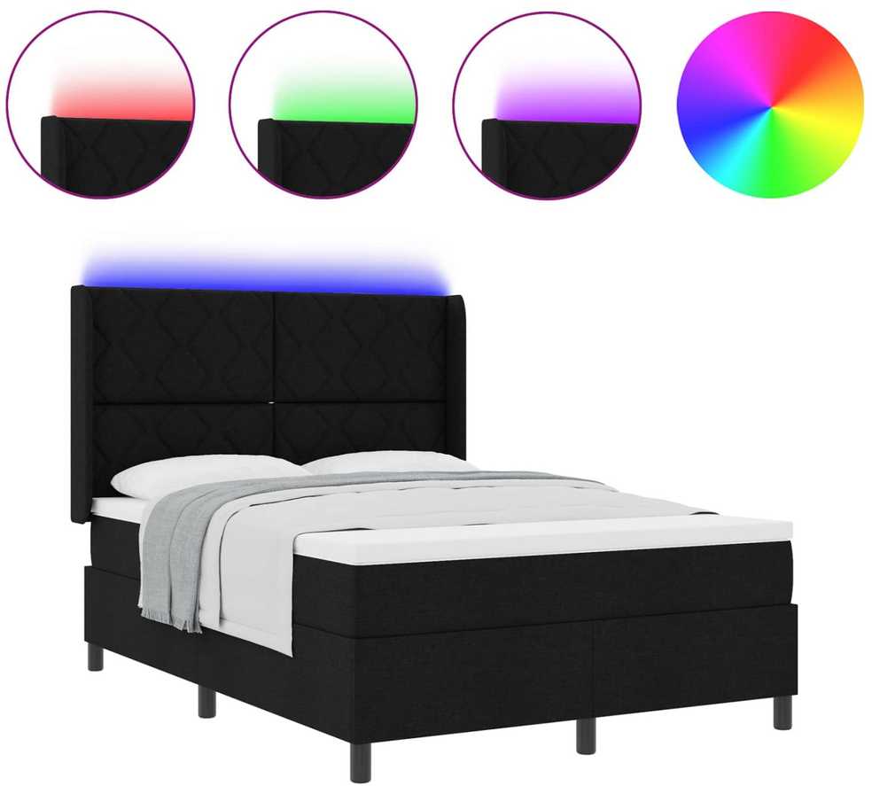 LED Čiužinio Lova su galvūgalio Juoda 140 x 190 cm audinys