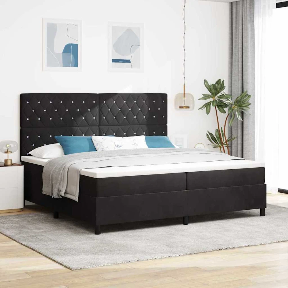 LED Čiužinio Lova su čiužiniu Juodas 200 x 200 cm Aksomas