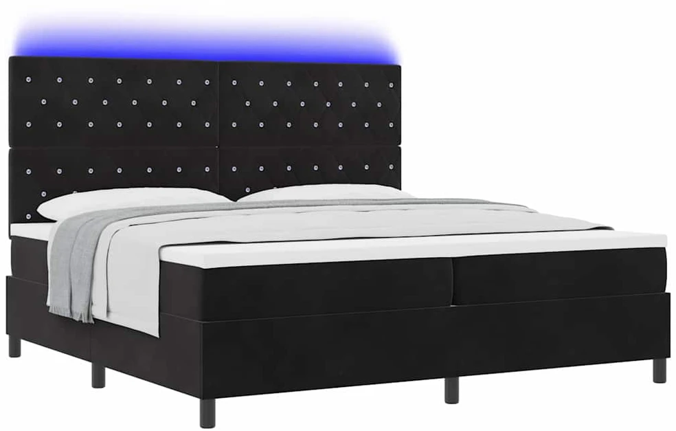LED Čiužinio Lova su čiužiniu Juodas 200 x 200 cm Aksomas