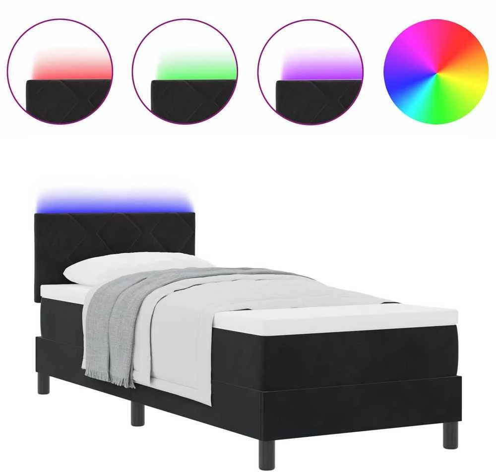 LED Čiužinio Lova su galvūgalio Juoda 80 x 200 cm Aksomas