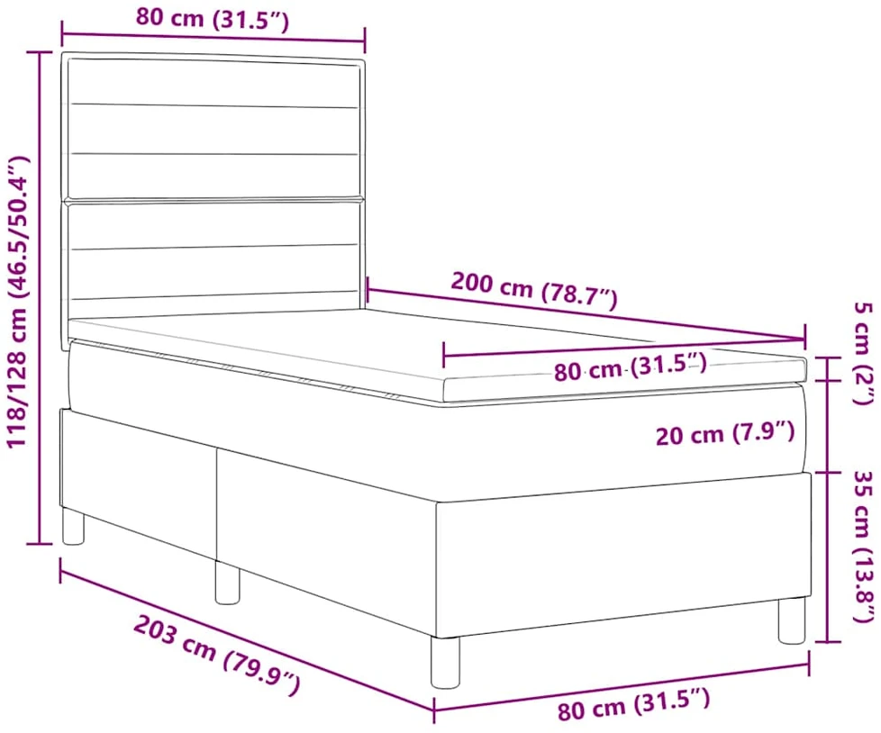 LED Čiužinio Lova su galvūgalio Juoda 80 x 200 cm audinys