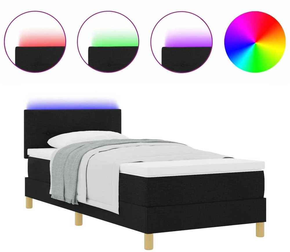 LED Čiužinio Lova su LED juostelėmis Juodas 80 x 200 cm audinys