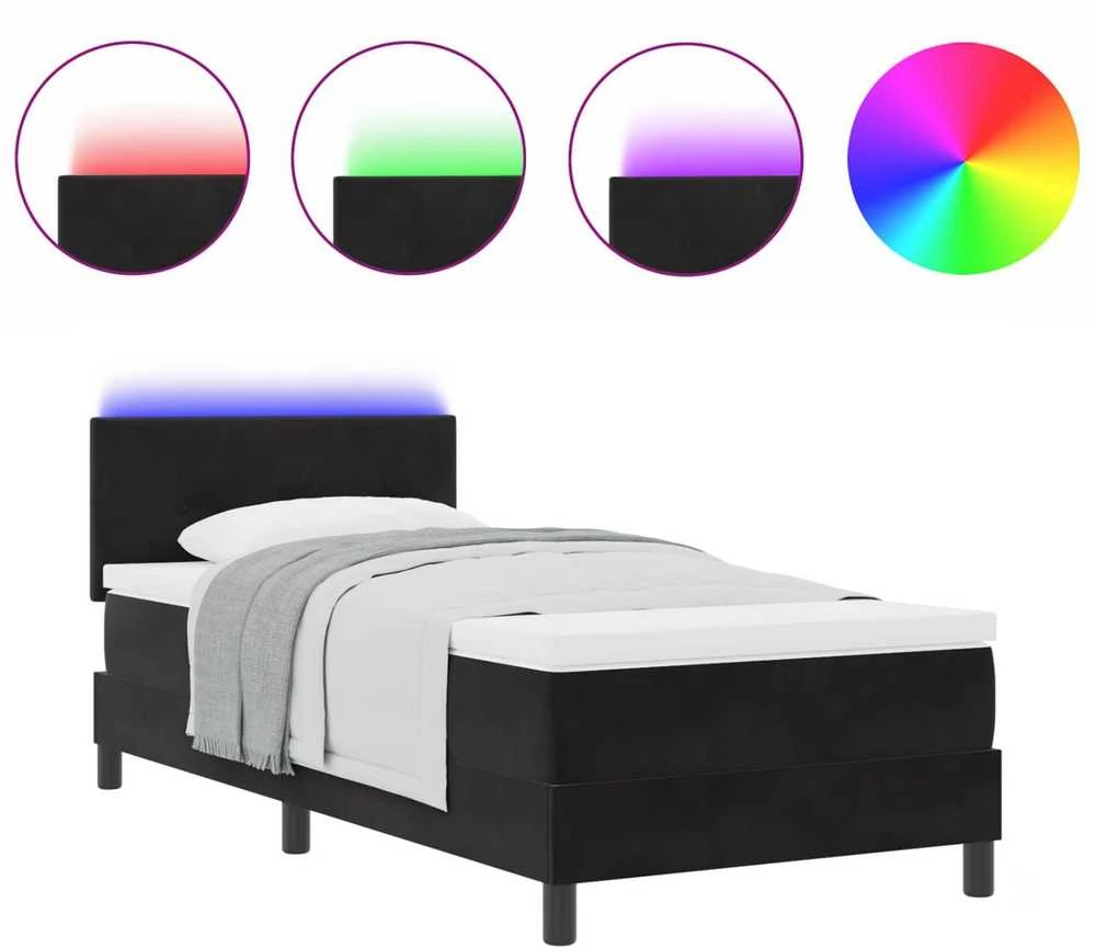 LED Čiužinio Lova su galvūgalio Juoda 80 x 200 cm Aksomas