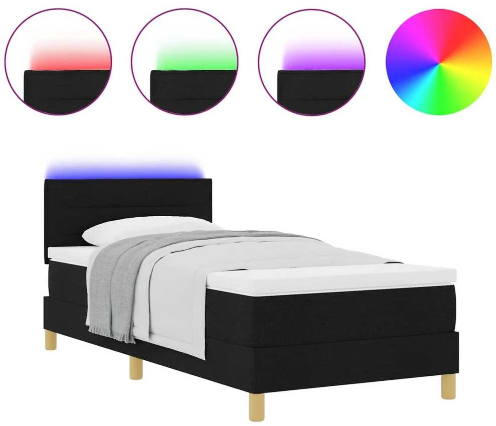 LED Čiužinio Lova su LED juostelėmis Juodas 90 x 200 cm audinys