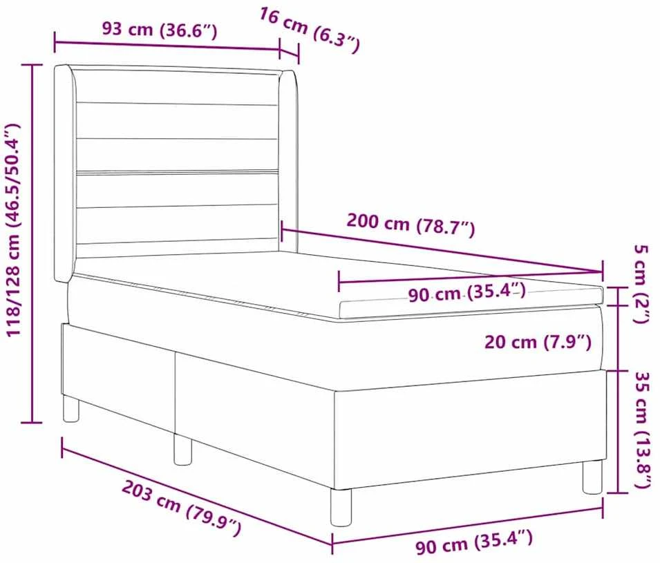 LED Čiužinio Lova su čiužiniu Juoda 90 x 200 cm audinys