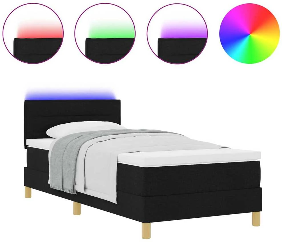 LED Čiužinio Lova su LED juostelėmis Juodas 90 x 190 cm audinys