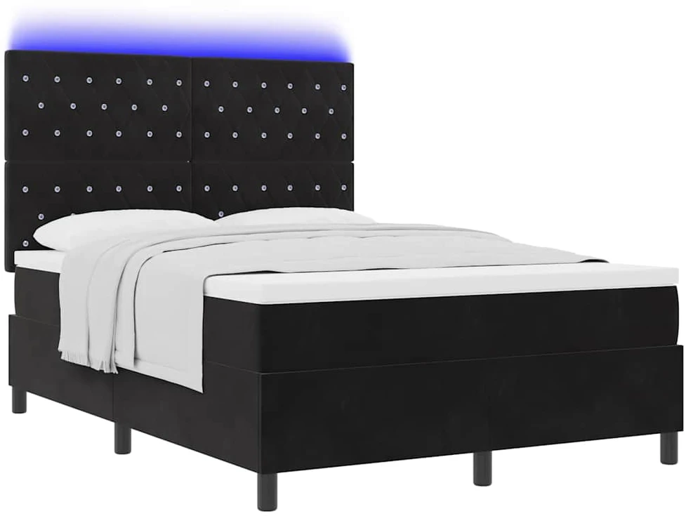 LED Čiužinio Lova su čiužiniu Juodas 140 x 200 cm Aksomas
