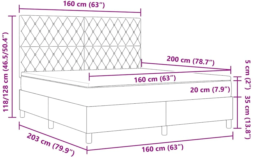 LED Čiužinio Lova su čiužiniu Juodas 160 x 200 cm Aksomas
