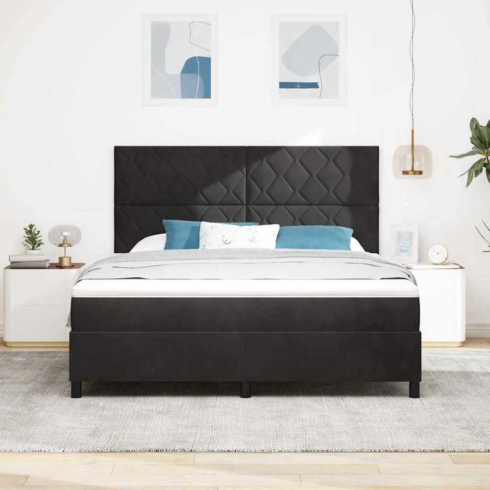 LED Čiužinio Lova su galvūgalio Juodas 180 x 200 cm Aksomas