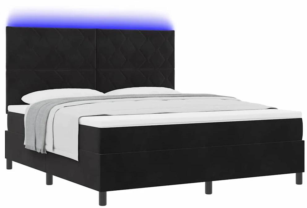 LED Čiužinio Lova su galvūgalio Juodas 180 x 200 cm Aksomas