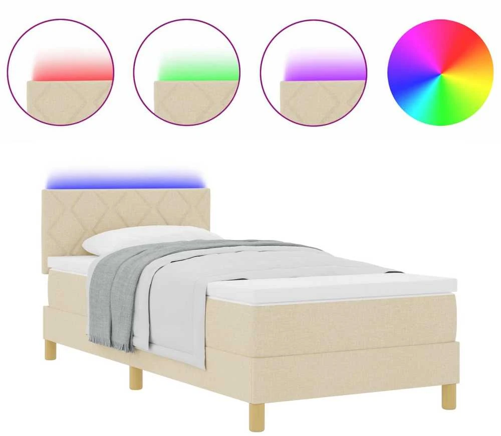 LED Čiužinio Lova su pagalve Kreminė 100 x 200 cm audinys