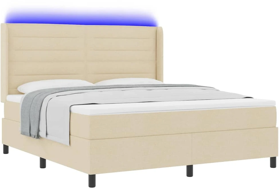LED Čiužinio Lova su čiužiniu Kreminė 180 x 200 cm audinys