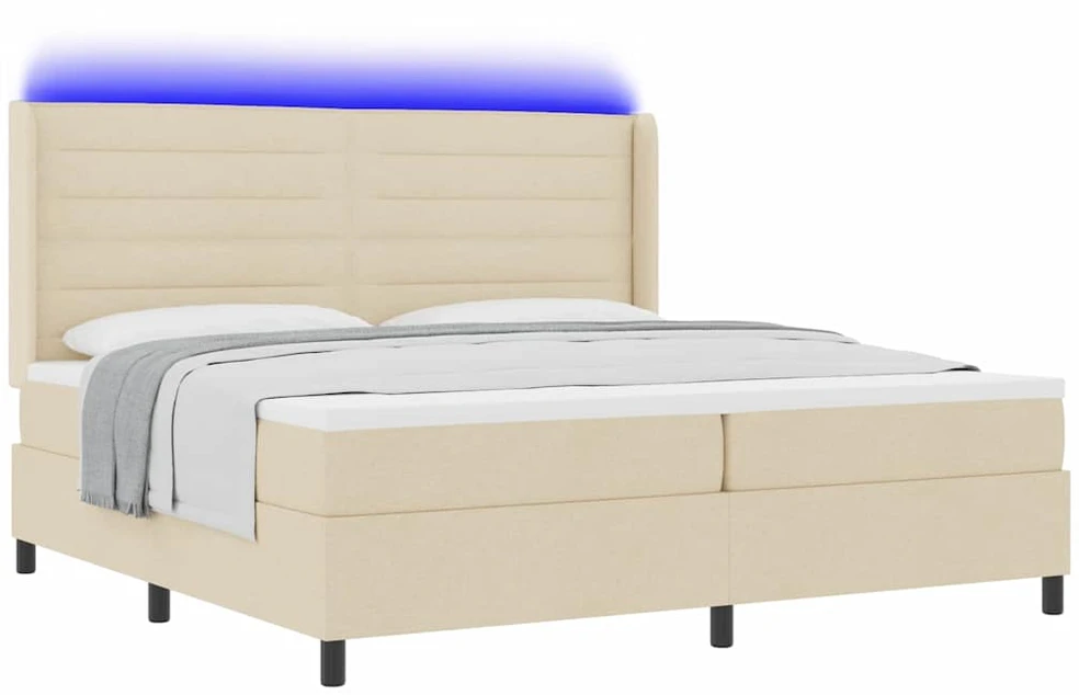 LED Čiužinio Lova su čiužiniu Kreminė 200 x 200 cm audinys