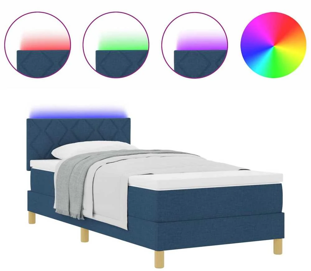 LED Čiužinio Lova su galvūgalio Mėlyna 100 x 200 cm audinys