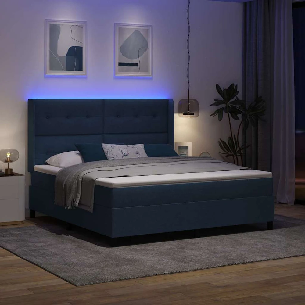 LED Čiužinio Lova su galvūgalio Mėlyna 180 x 200 cm audinys