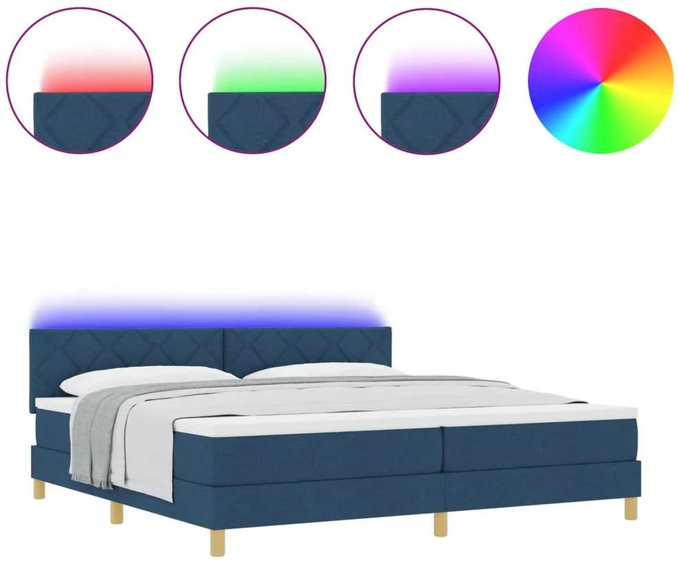 LED Čiužinio Lova su galvūgalio Mėlyna 200 x 200 cm audinys