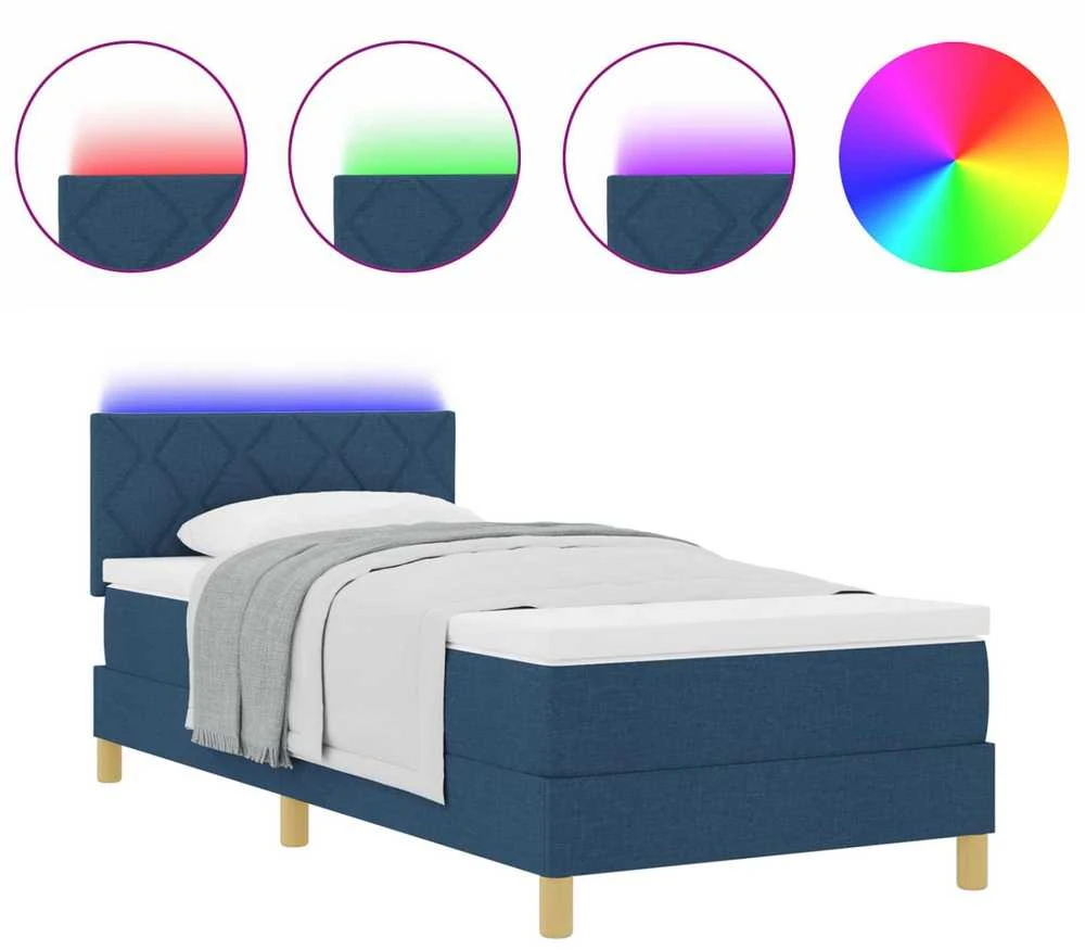 LED Čiužinio Lova su galvūgalio Mėlyna 90 x 200 cm audinys