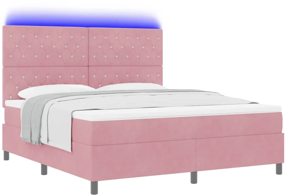 LED Čiužinio Lova su čiužiniu Rožinė 180 x 200 cm Aksomas