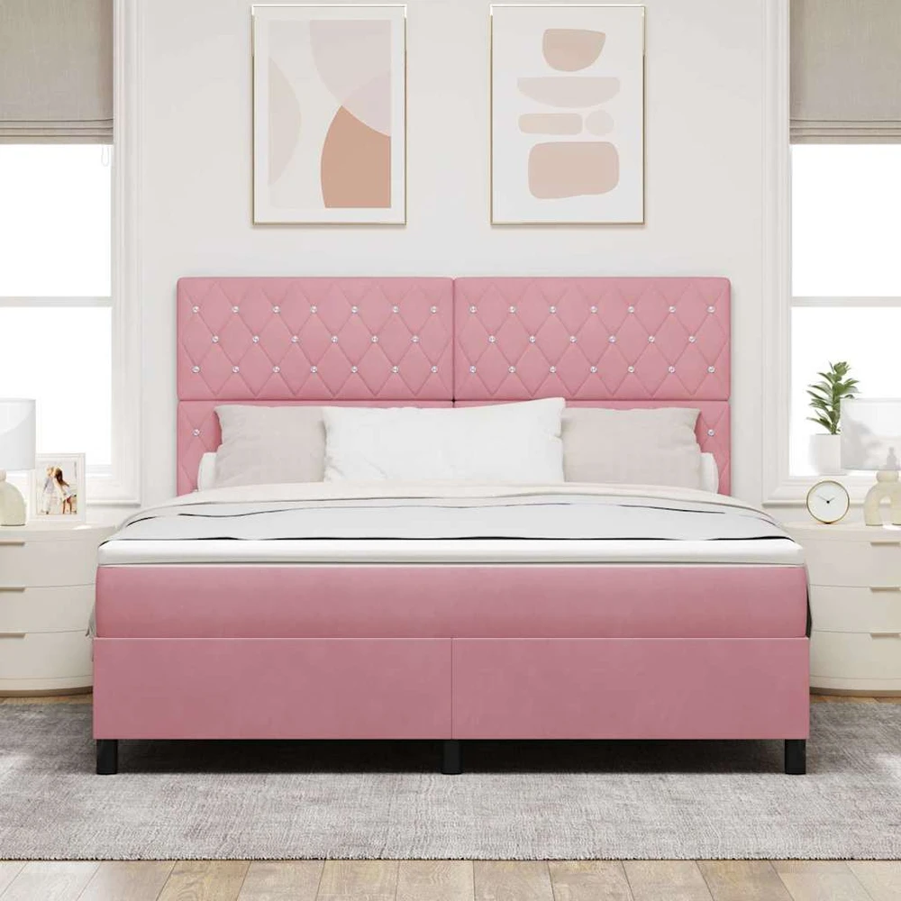 LED Čiužinio Lova su čiužiniu Rožinė 180 x 200 cm Aksomas
