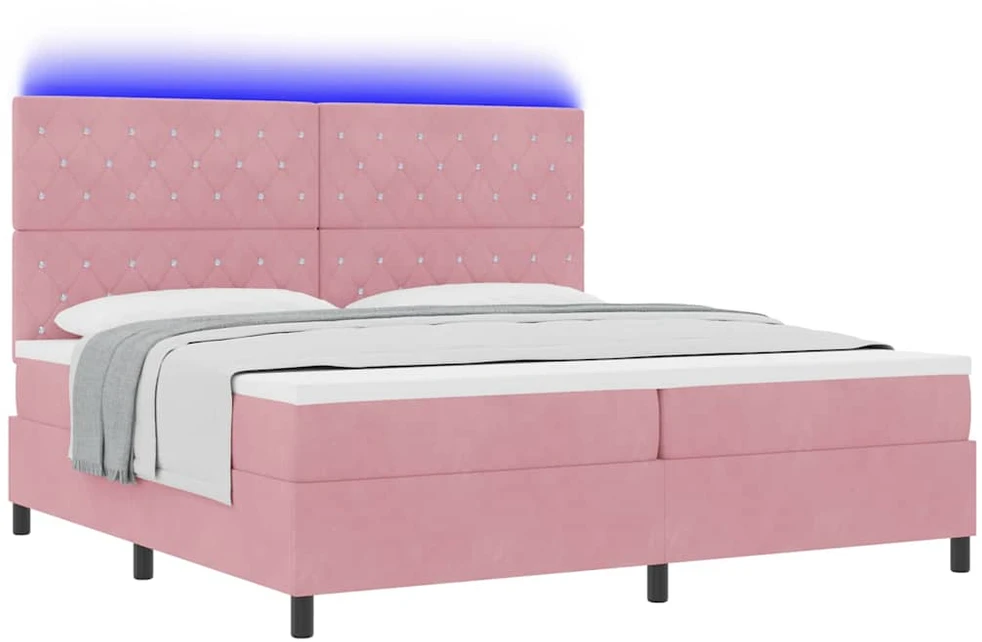 LED Čiužinio Lova su čiužiniu Rožinė 200 x 200 cm Aksomas