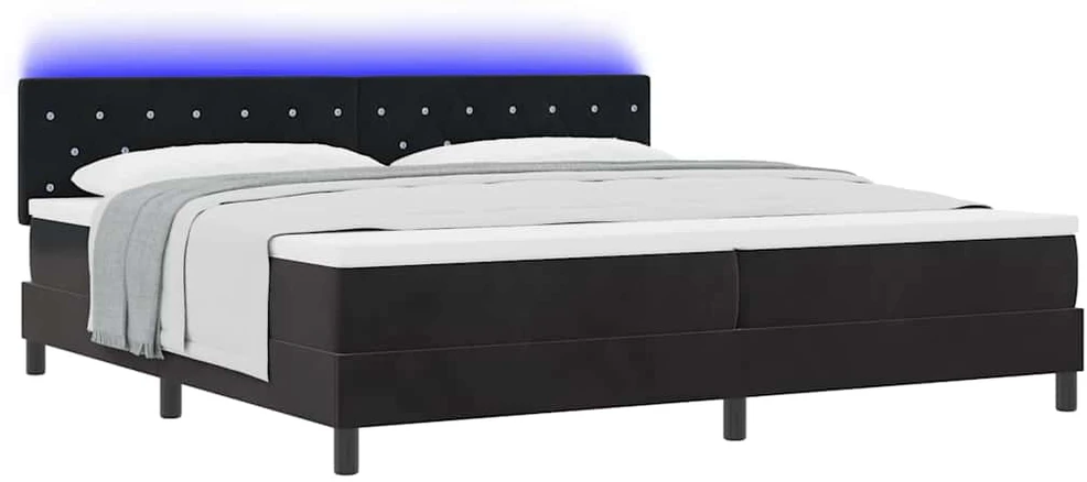 LED Čiužinio Lova su galvūgalio Juoda 200 x 200 cm Aksomas
