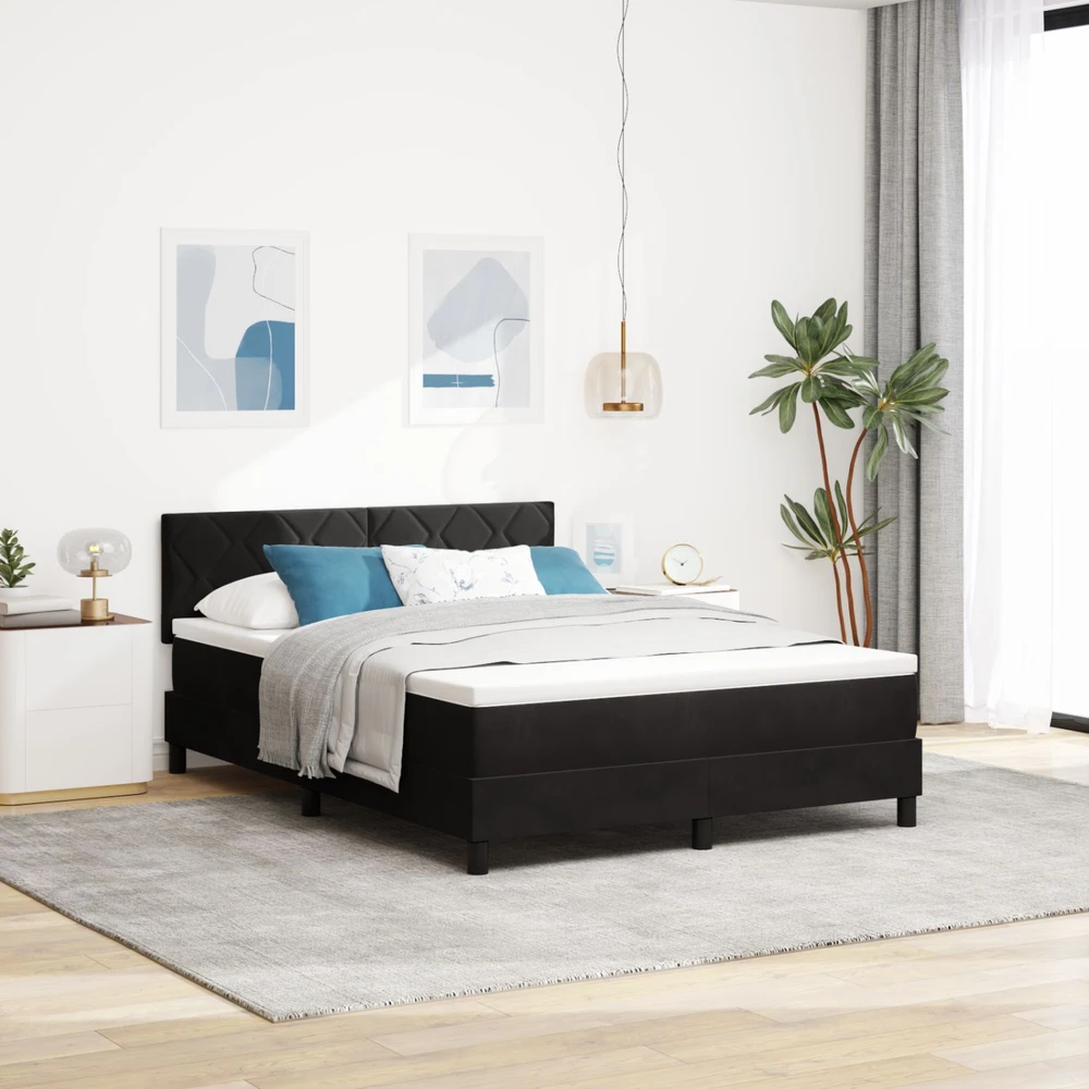 LED Čiužinio Lova su galvūgalio Juoda 140 x 190 cm Aksomas